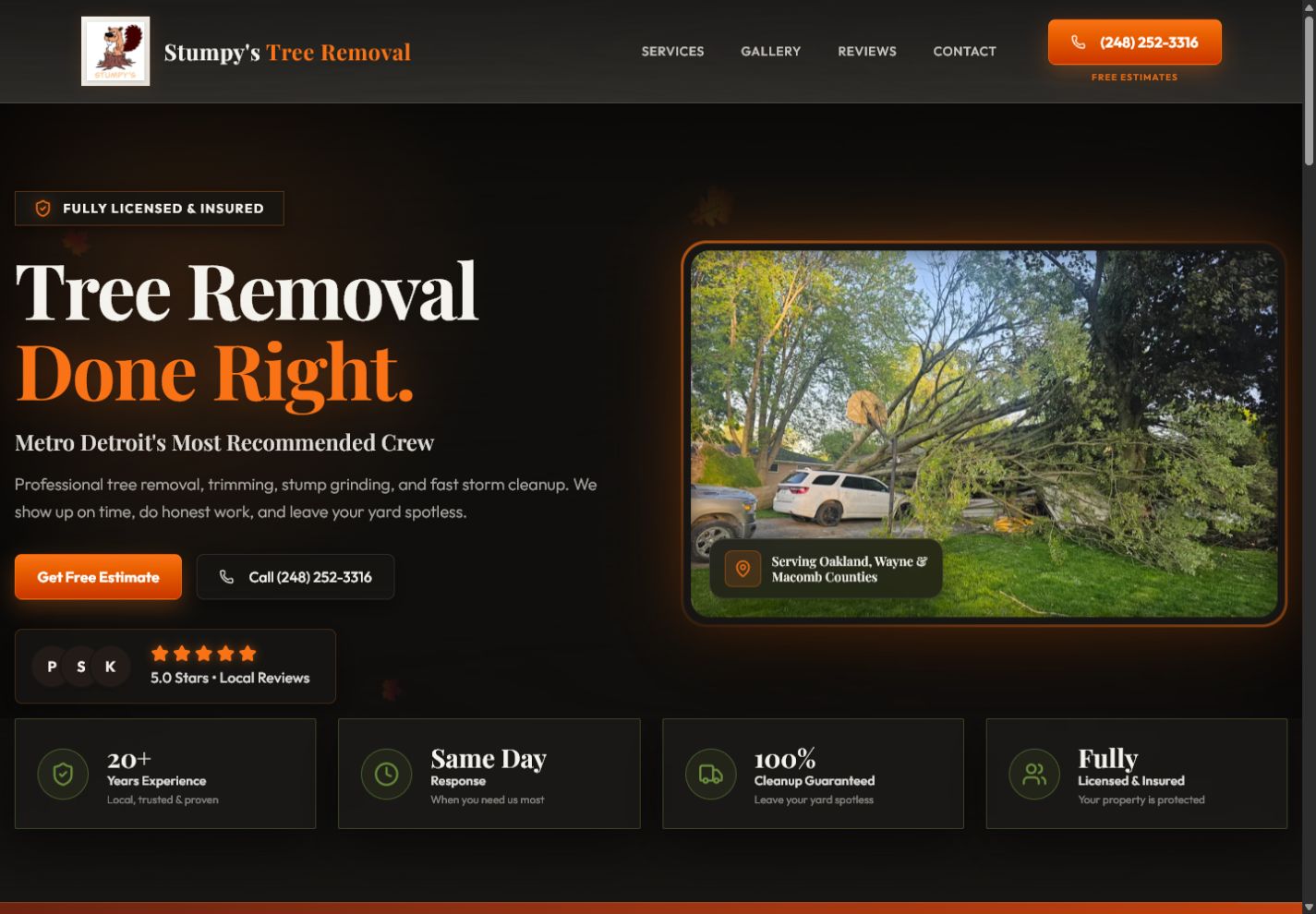 Stumpy's Tree Removal website screenshot